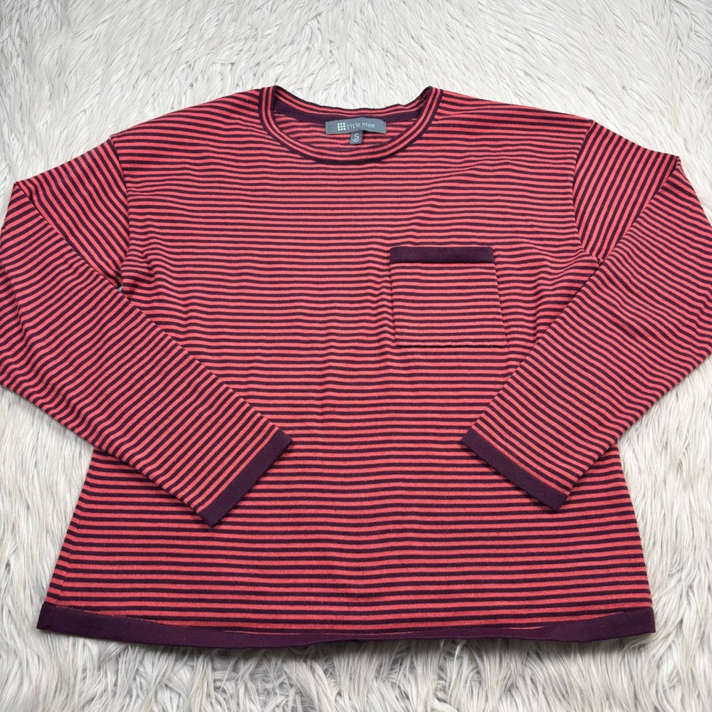 Title Nine Women's S Coral Purple Striped Synergy Crew Sweater Pocket Fall